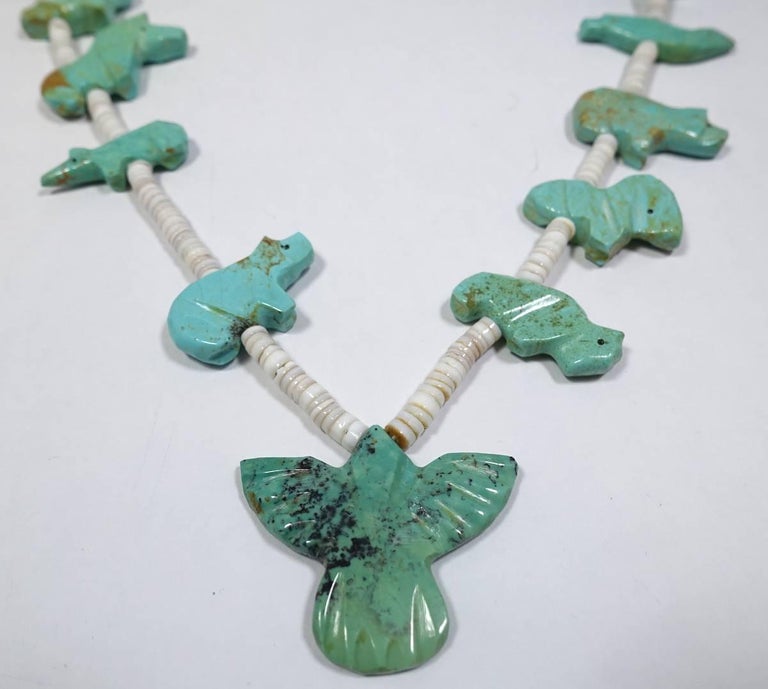 RARE 1930s Vintage Turquoise Large Fetish Necklace For Sale at 1stDibs