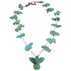 RARE 1930s Vintage Turquoise Large Fetish Necklace