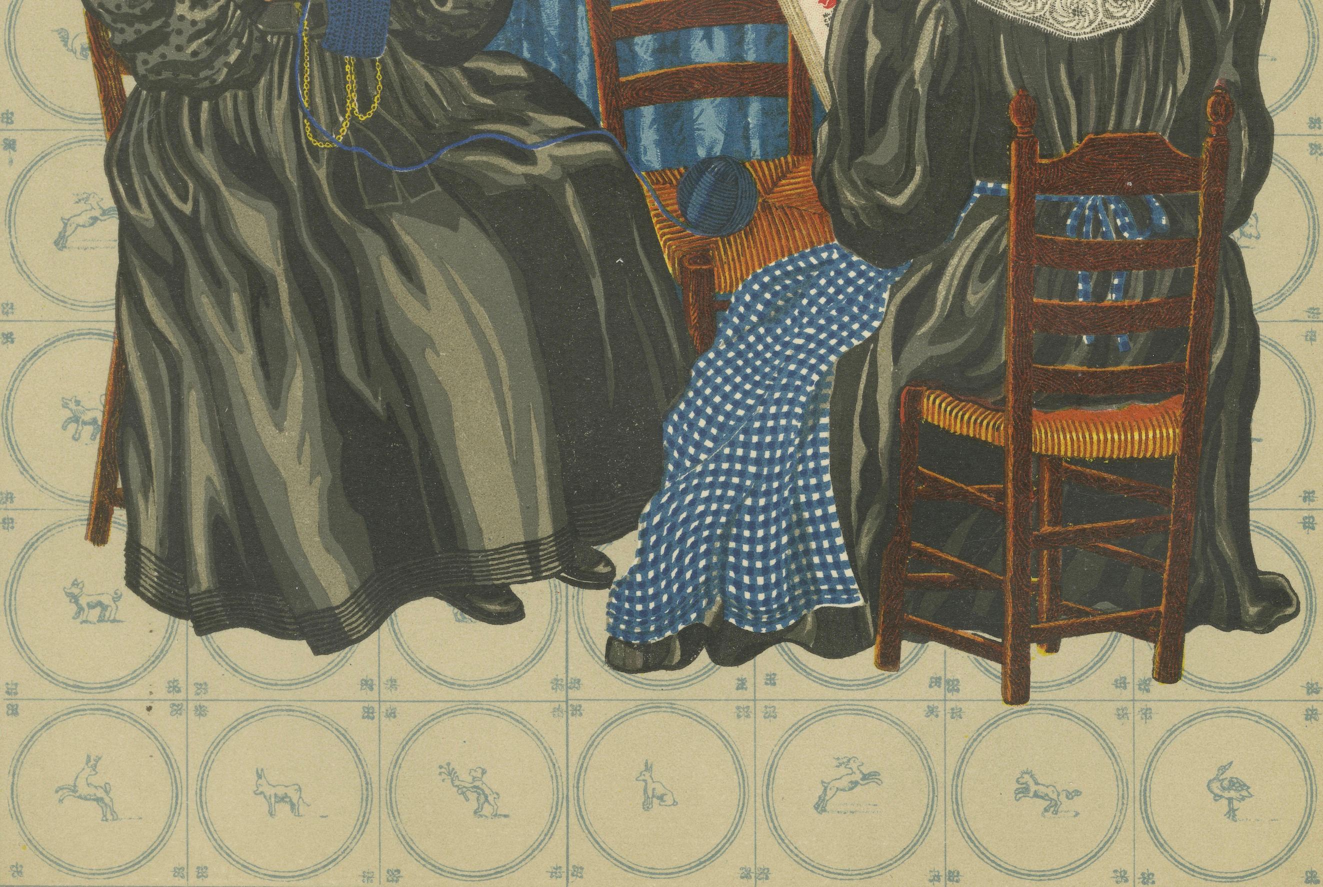 Rara stampa olandese del 1932: Abito moderno da donna Huizen con CAP e grembiuli in pizzo

Questa affascinante litografia originale del 1932 raffigura tre donne del villaggio di pescatori di Huizen, una comunità situata sulla sponda meridionale