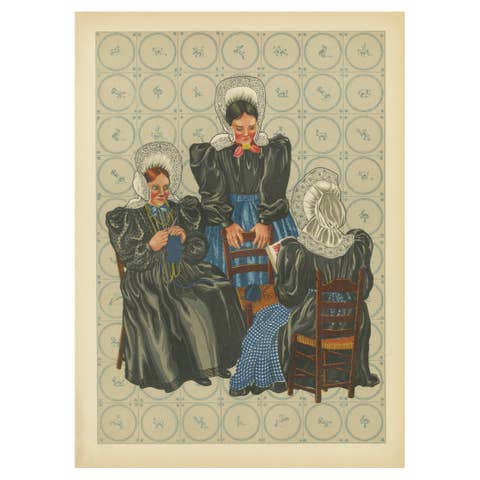 Rare 1932 Dutch Print: Huizen Women's Modern Dress with Lace Caps & Aprons