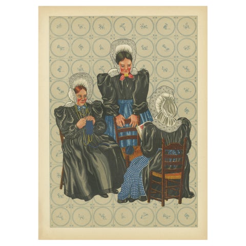 Rare 1932 Dutch Print: Huizen Women's Modern Dress with Lace Caps & Aprons