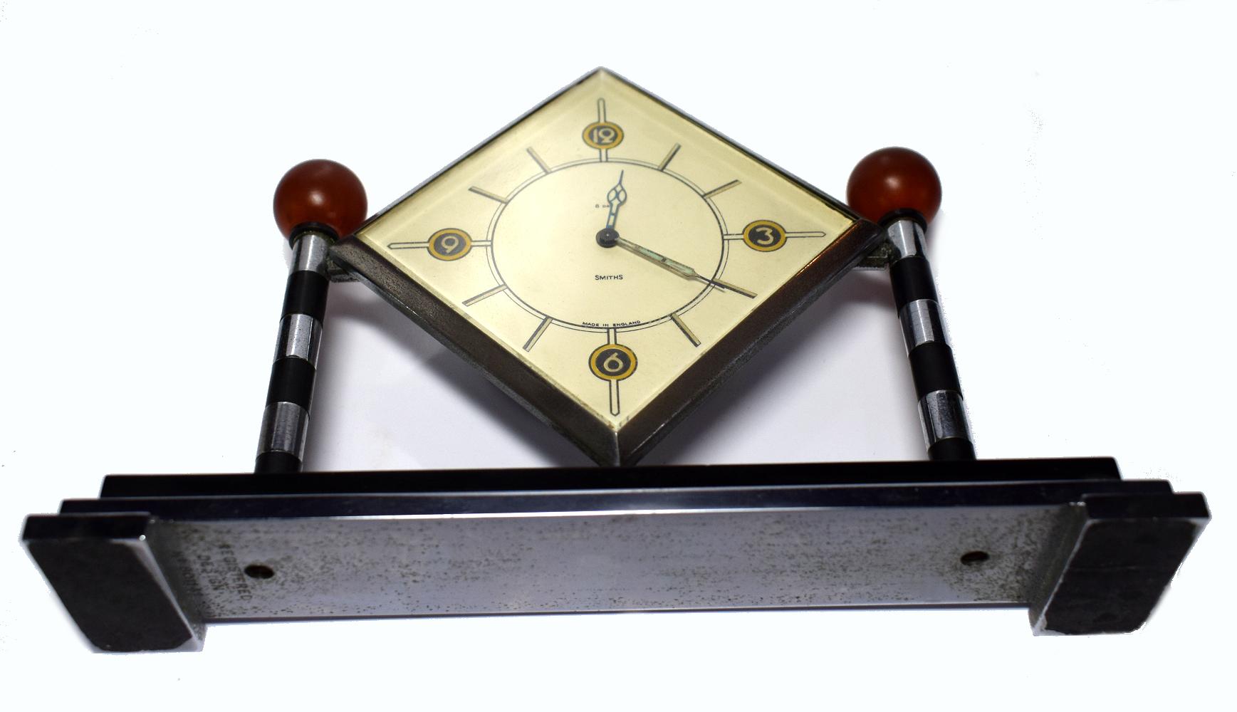 Rare 1934 Art Deco Smiths 8 Day Clock In Good Condition In Devon, England