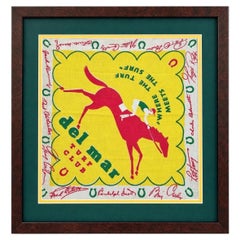 Rare 1937 Del Mar Turf Club Inaugural Opening Day Souvenir Scarf, Framed