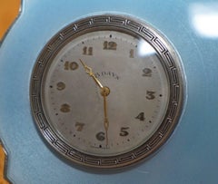 Rare 1938 Asprey Solid Sterling Silver Art Deco Guilloche Enamel 8 Day Clock