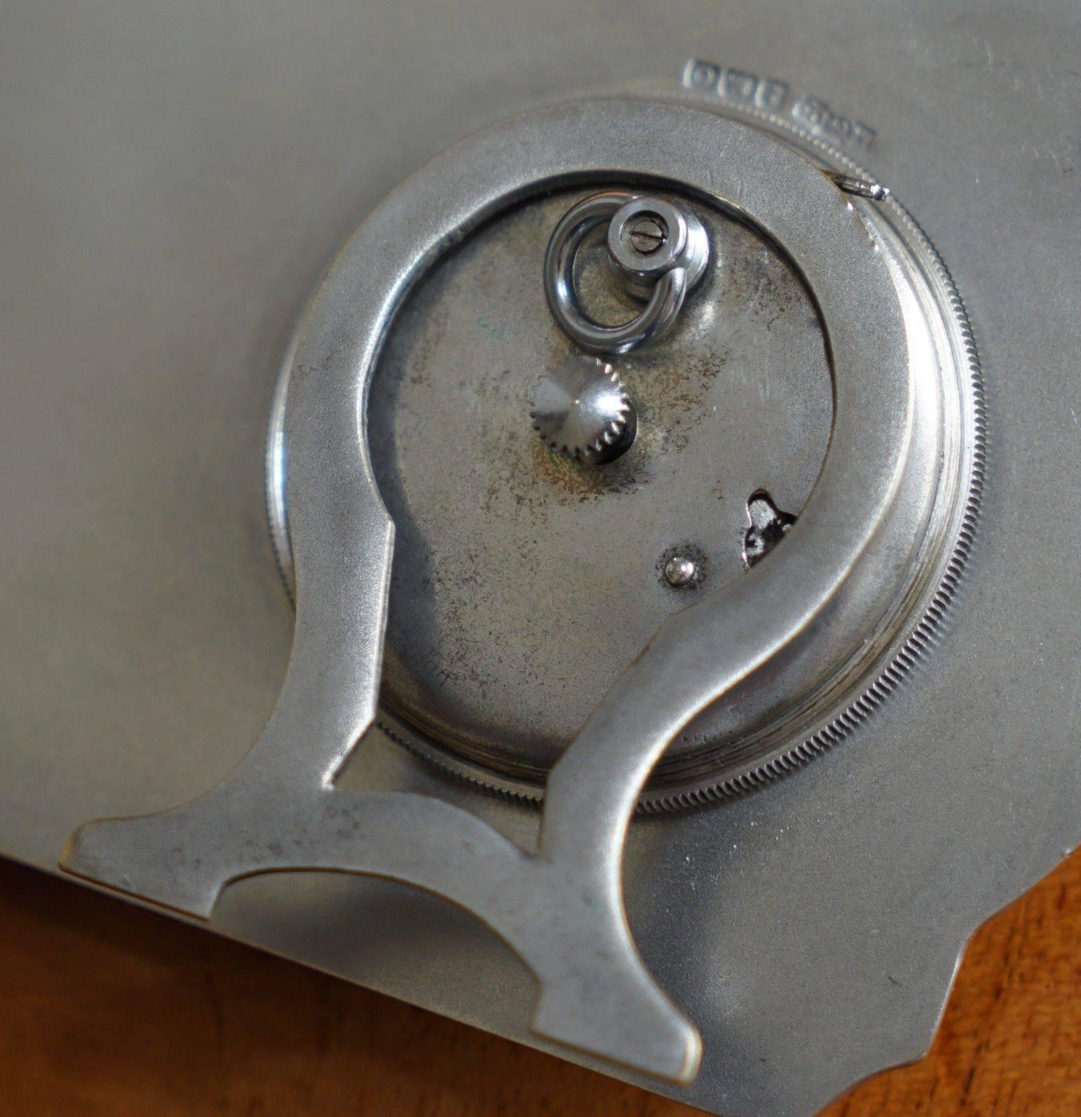 Hand-Crafted Rare 1938 Asprey Solid Sterling Silver Art Deco Guilloche Enamel 8 Day Clock