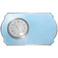 Rare 1938 Asprey Solid Sterling Silver Art Deco Guilloche Enamel 8 Day Clock