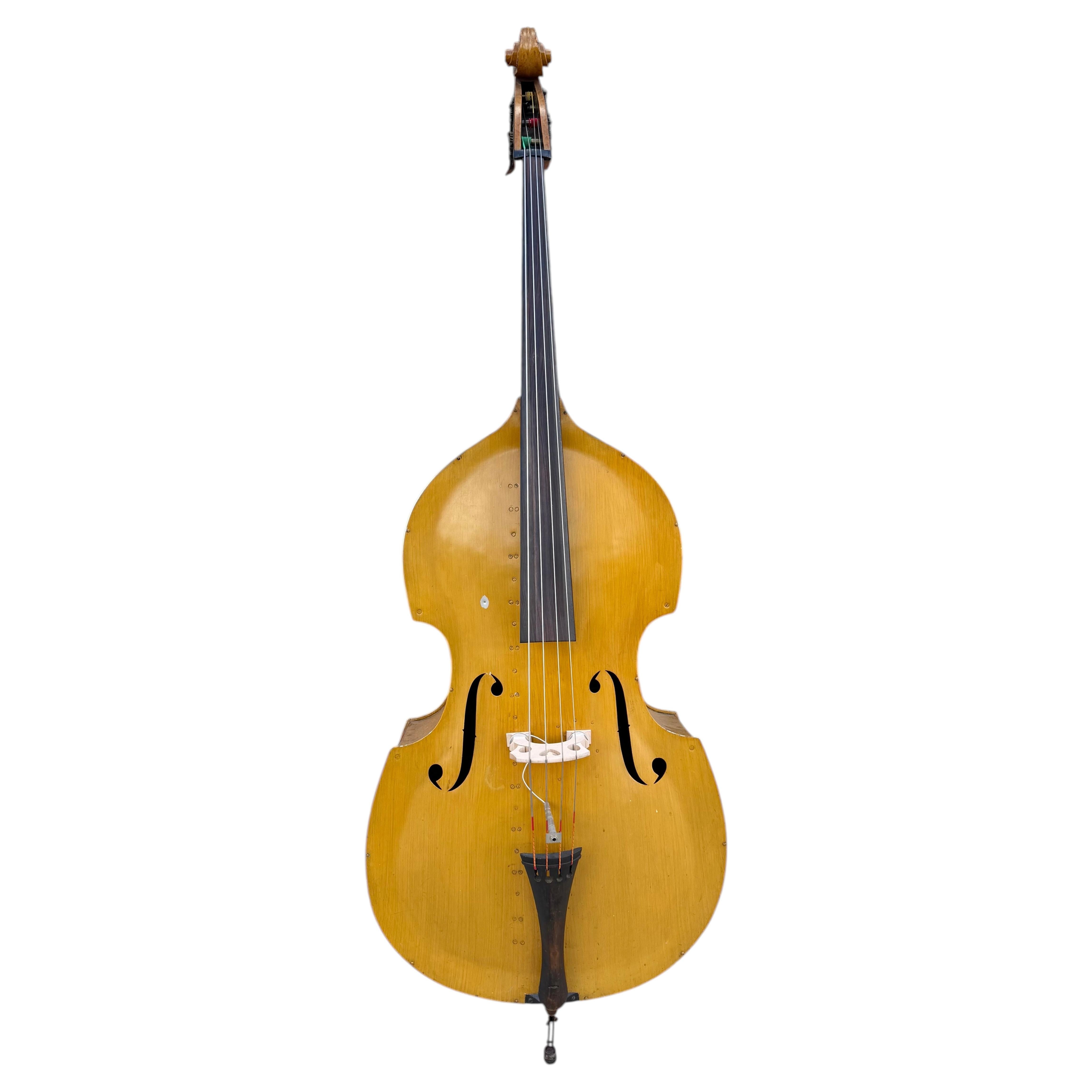 Rare 1939 Aluminum Double Bass by G. A. Pfretzschner, faux birdseye maple