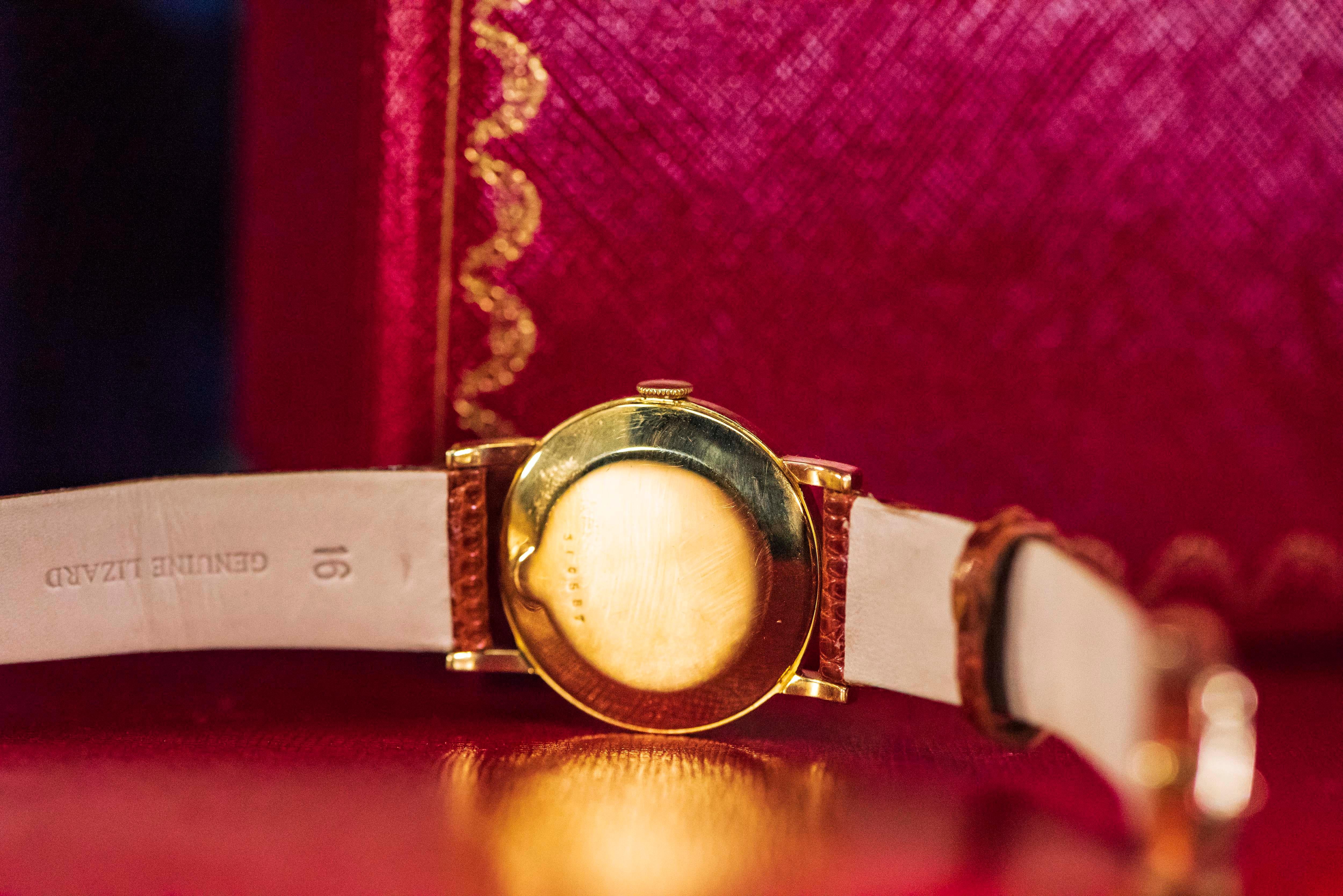 Rare 1940-50s 18k Cartier EWC 2tone Enamel & Satin Silver Sector Dial Wristwatch 1