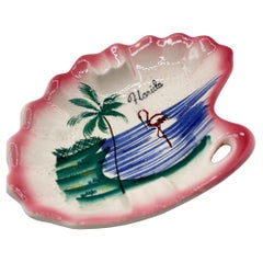 Rare 1940 Biomorphic Pink Flamingo Florida Ceramic Ashtray by Kenmar