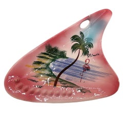 Rare 1940 Biomorphic Pink Flamingo Florida Ceramic Ashtray Set of 4 by Sun