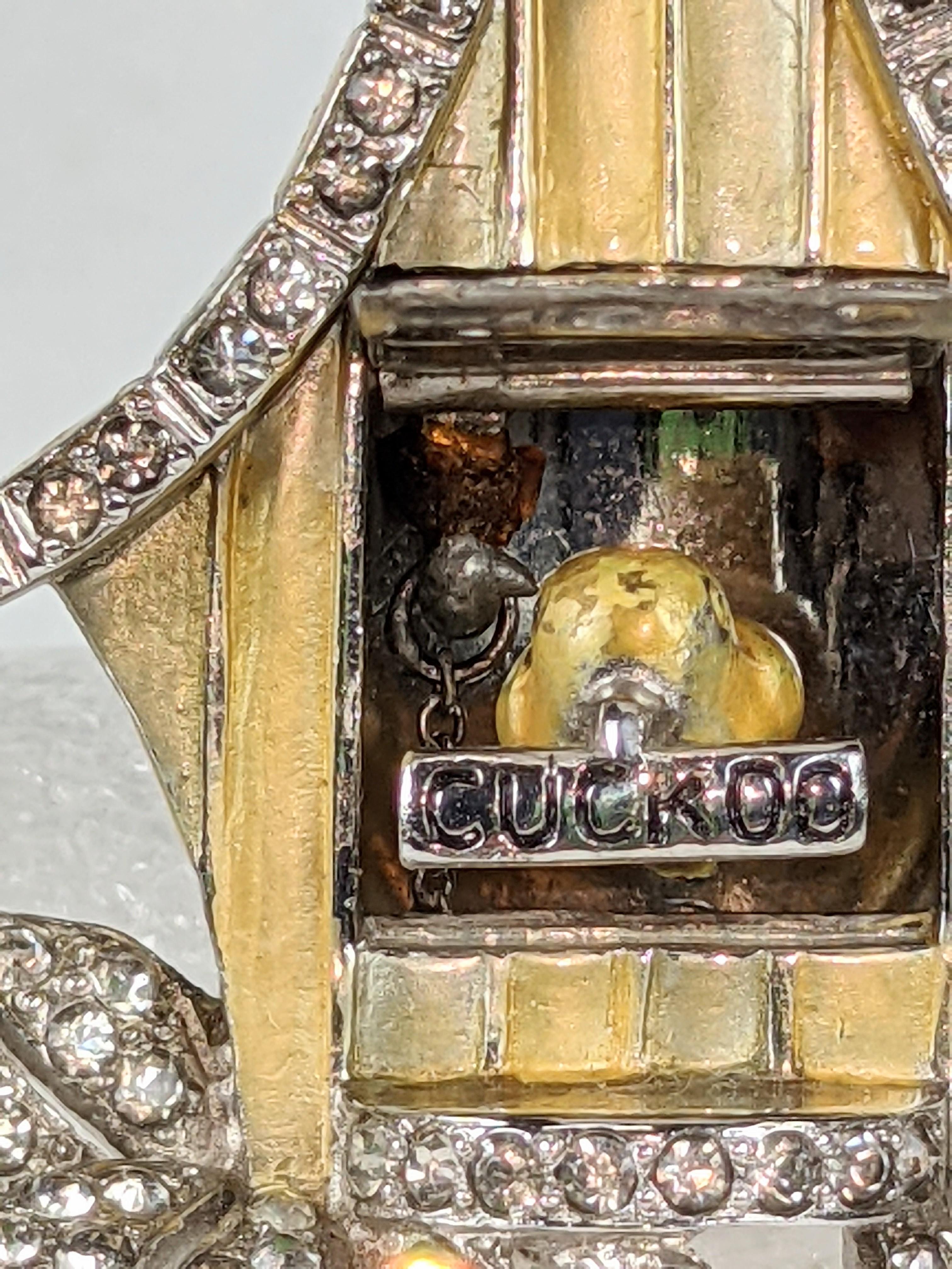  Rare 1940 Marcel Boucher Mechanical Tremblant Cuckoo Clock Clip  For Sale 5