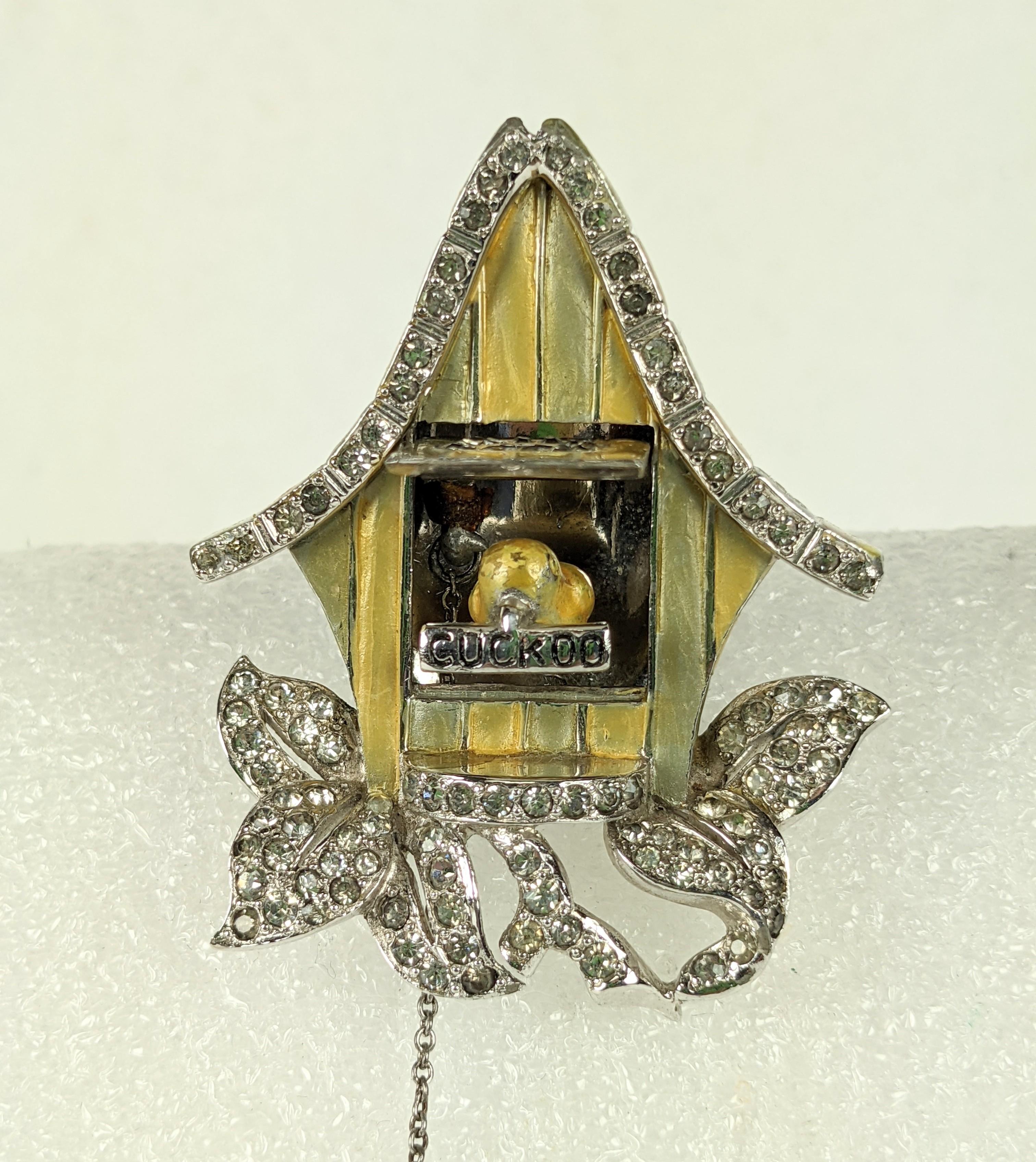  Rare 1940 Marcel Boucher Mechanical Tremblant Cuckoo Clock Clip  For Sale 8