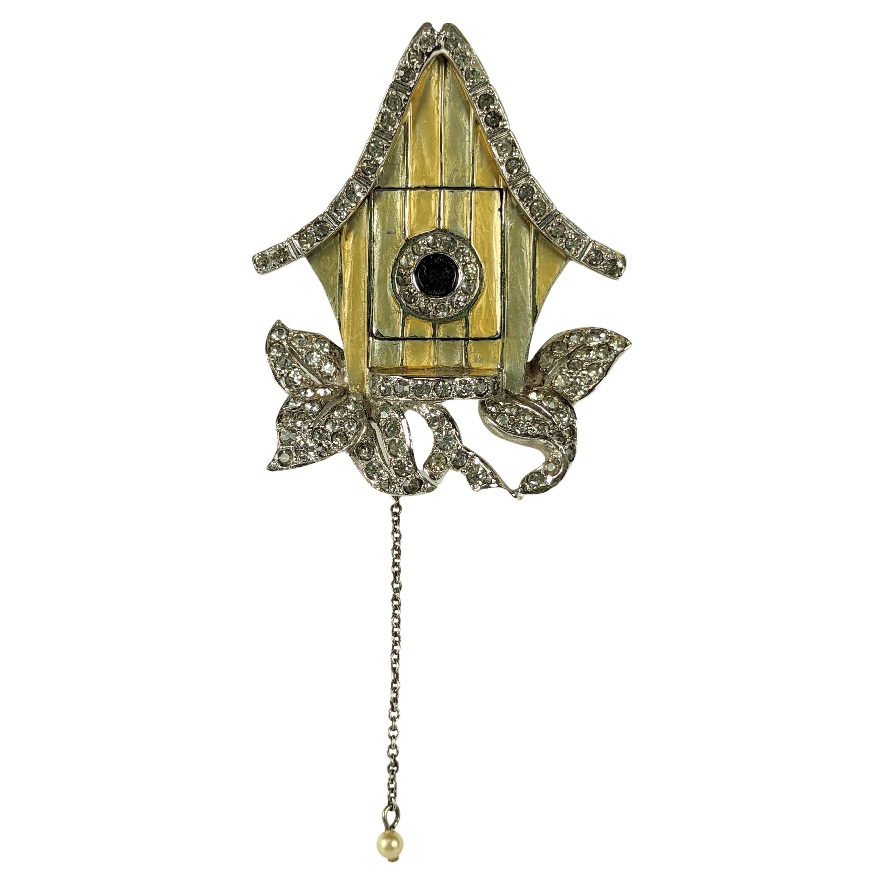  Rare 1940 Marcel Boucher Mechanical Tremblant Cuckoo Clock Clip  For Sale