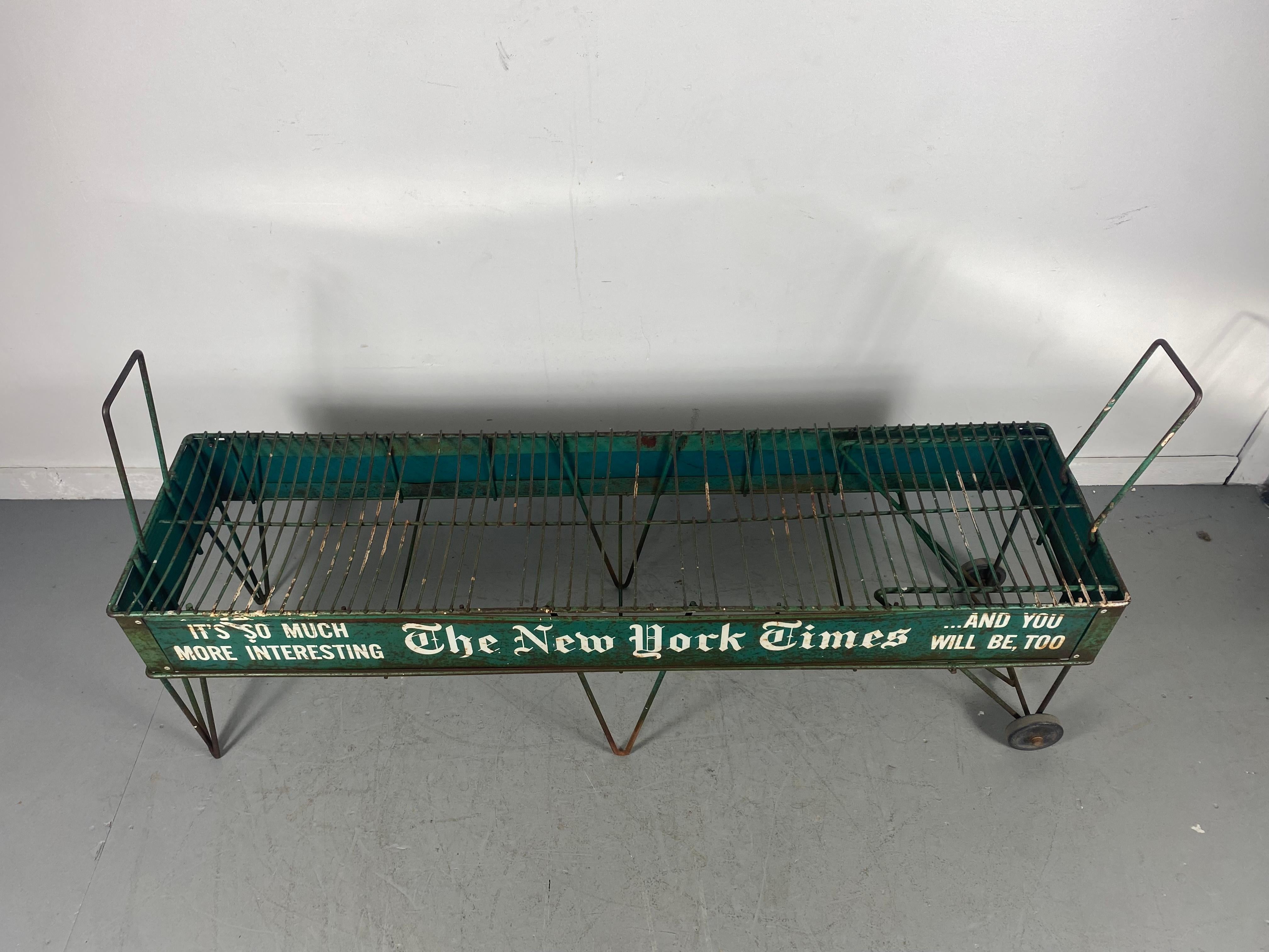 Rare 1940's /50's New York Times Newspaper Display Cart, News Stand In Fair Condition For Sale In Buffalo, NY