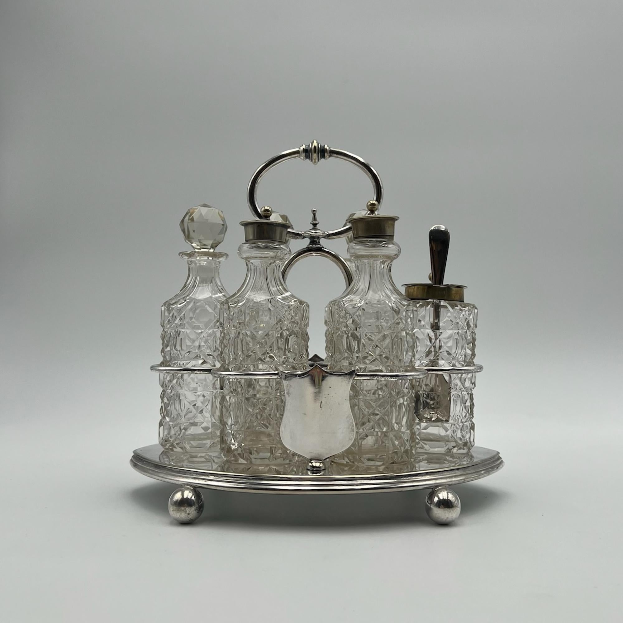 Mid-Century Modern Rare 1940s Crystal Ampoule Set with Accessories - English Craftsmanship