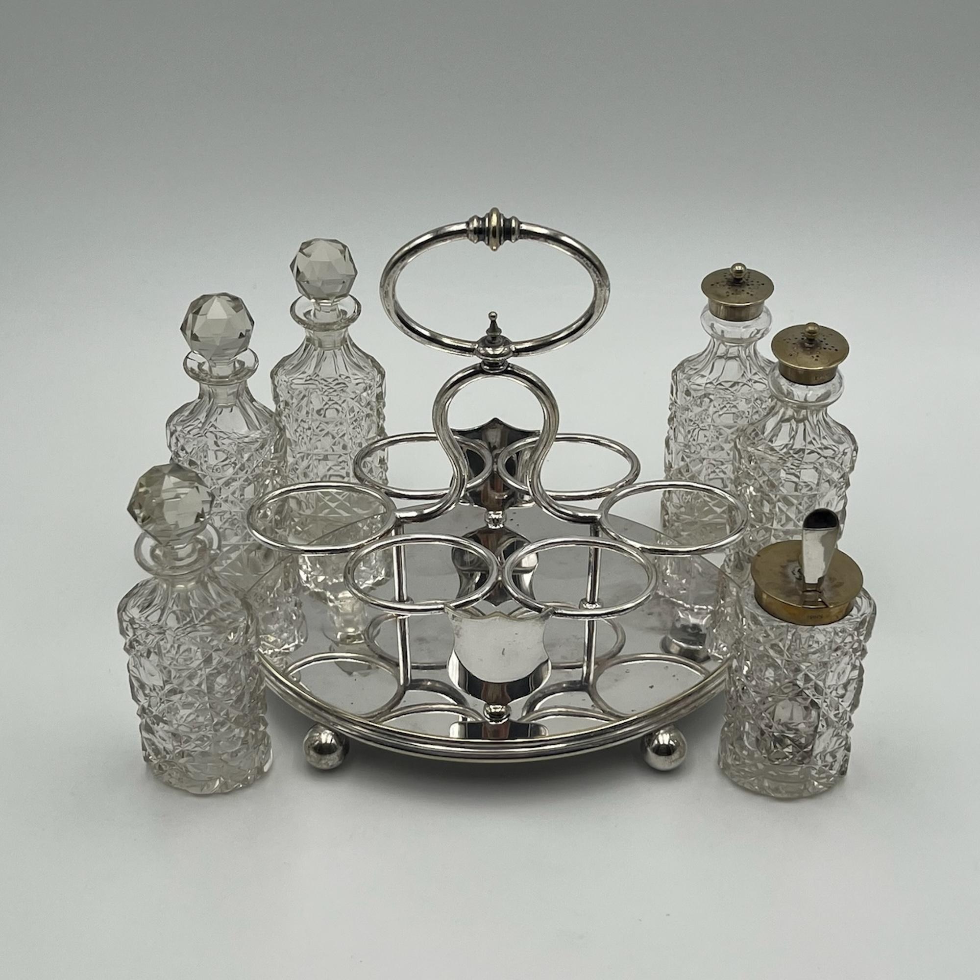 Mid-20th Century Rare 1940s Crystal Ampoule Set with Accessories - English Craftsmanship