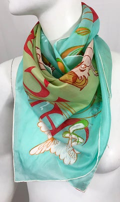 Rare 1940s Disney Fantasia Centaur Cartoon Silk Rayon 30 x 30 Vintage 40s Scarf