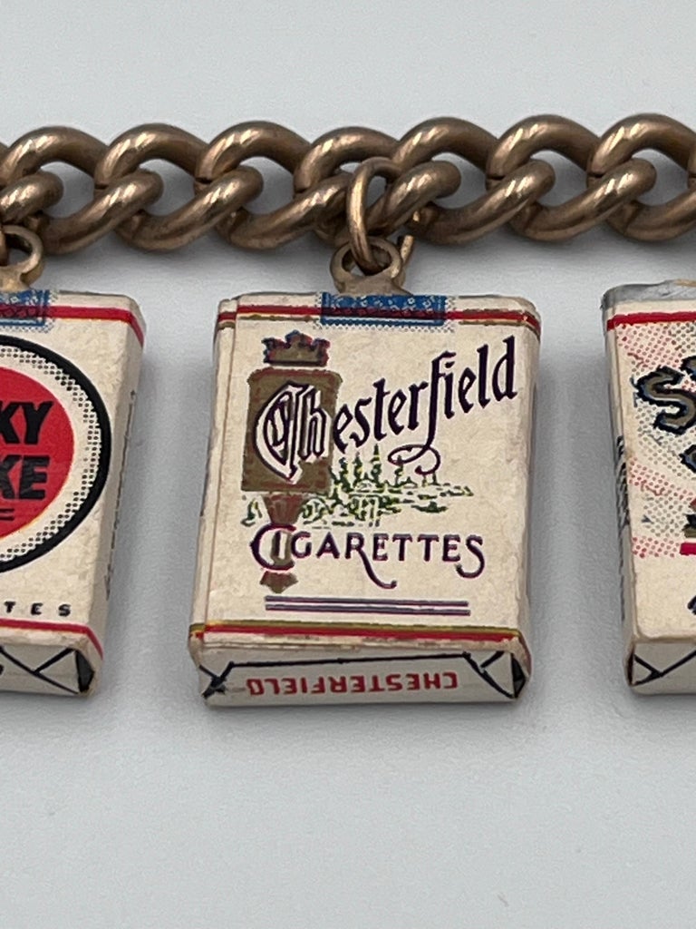 cigarette charms Rare 1940's Early Eppy Novelty Cigarette Pack Smoking Charm Bracelet W/ 8 Charms