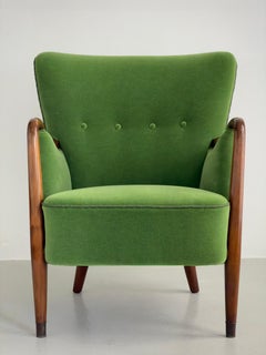 Danish Lounge Chair by Slagelse Møbelværk, 1940s Green Mohair