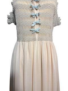 Rare 1940s Elsa Schiaparelli Sheer Blush Nightgown with Velvet Bows & Lace Trim