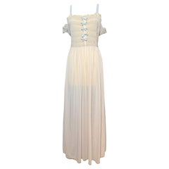 Vintage Rare 1940s Elsa Schiaparelli Sheer Blush Nightgown with Velvet Bows & Lace Trim
