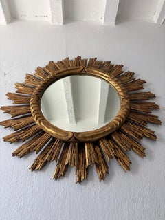 Seltene 1940er Französisch Big 28" Gold vergoldet Sunburst Starburst Double Rays Mirror