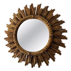 Seltene 1940er Französisch Big 28" Gold vergoldet Sunburst Starburst Double Rays Mirror