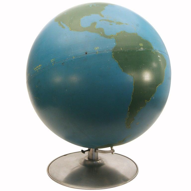 Mid-Century Modern Rare 1940s Hand Painted World Globe
