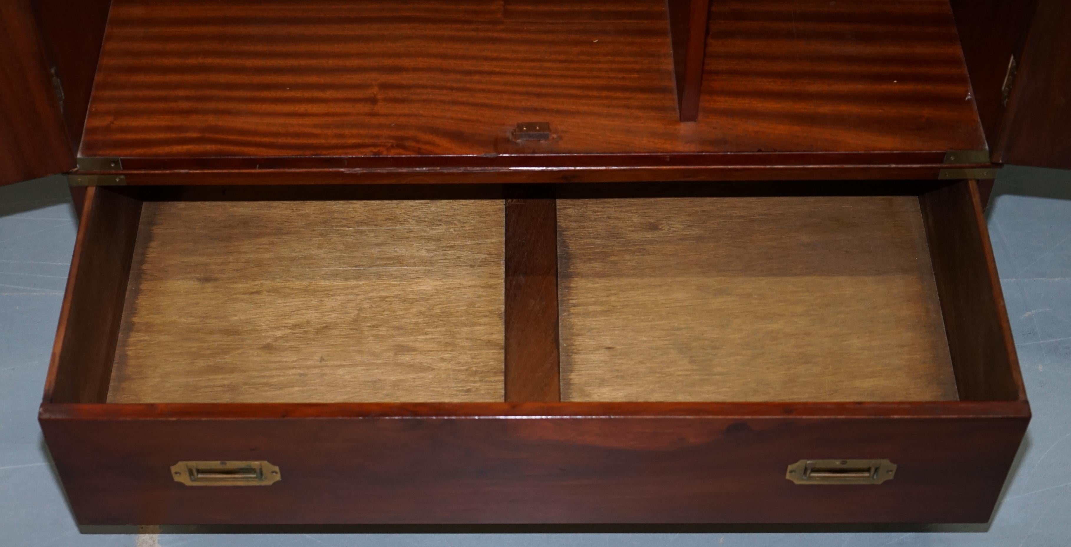 Rare 1940s Harrods London Military Campaign Wardrobe Mahogany & Brass Drawers 1