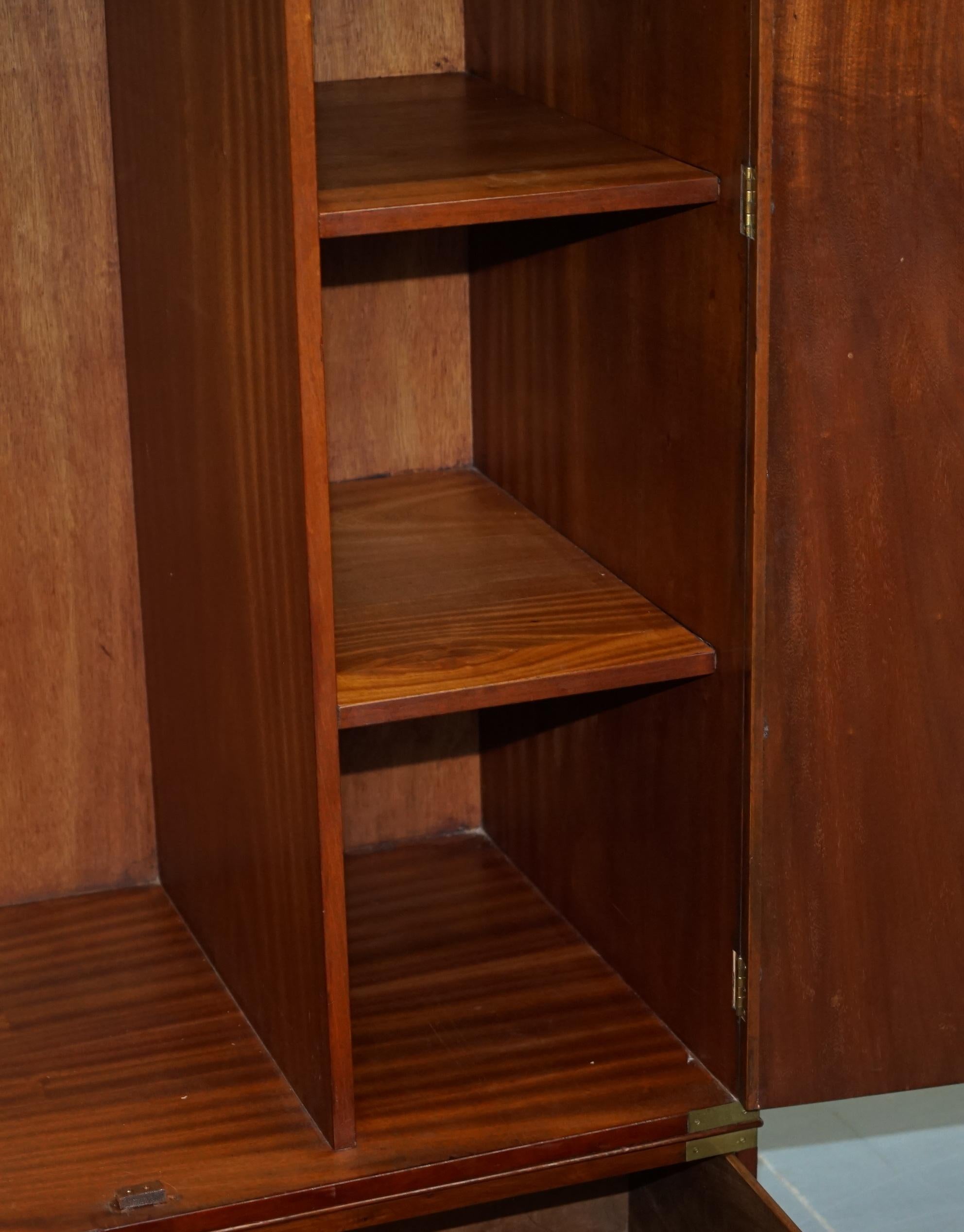 Rare 1940s Harrods London Military Campaign Wardrobe Mahogany & Brass Drawers 4