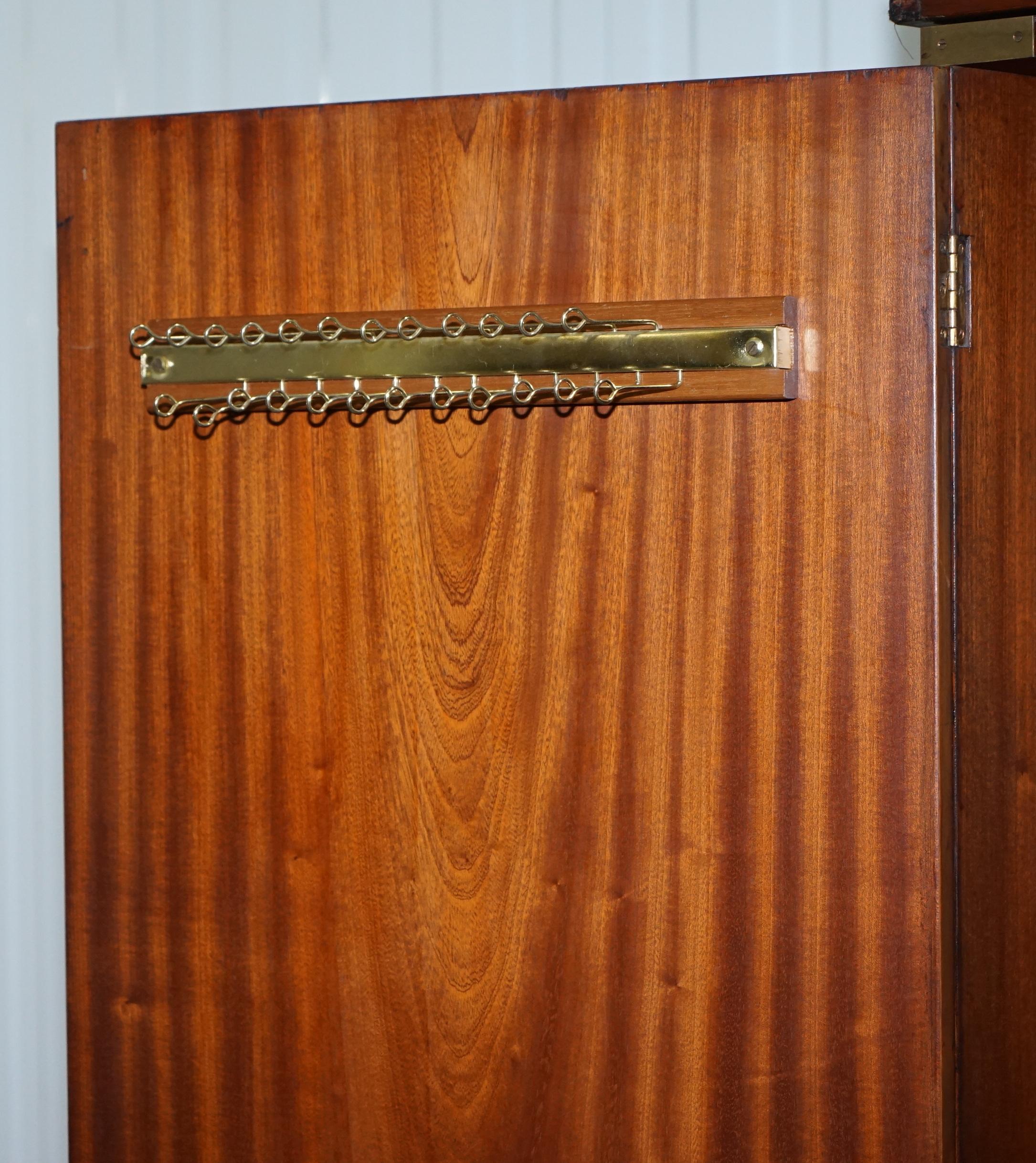 Rare 1940s Harrods London Military Campaign Wardrobe Mahogany & Brass Drawers 7