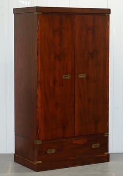 Rare 1940s Harrods London Military Campaign Wardrobe Mahogany & Brass Drawers