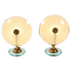 Rare 1940s Italian Glass and Brass Table Lamps