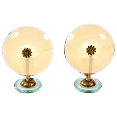Vintage Rare 1940s Italian Glass and Brass Table Lamps