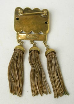 Leo Glass Triple Tassel Large Brooch, 1940s