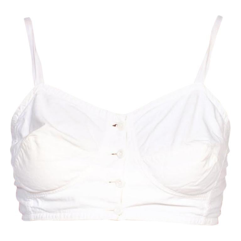 1940S White Cotton Button Front Bra With Adjustable Tie Back For Sale