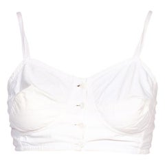 1940S White Cotton Button Front Bra With Adjustable Tie Back
