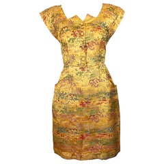 Rare 1940s Novelty Asian Print Avant Garde Silk Strong Shoulder Used Dress