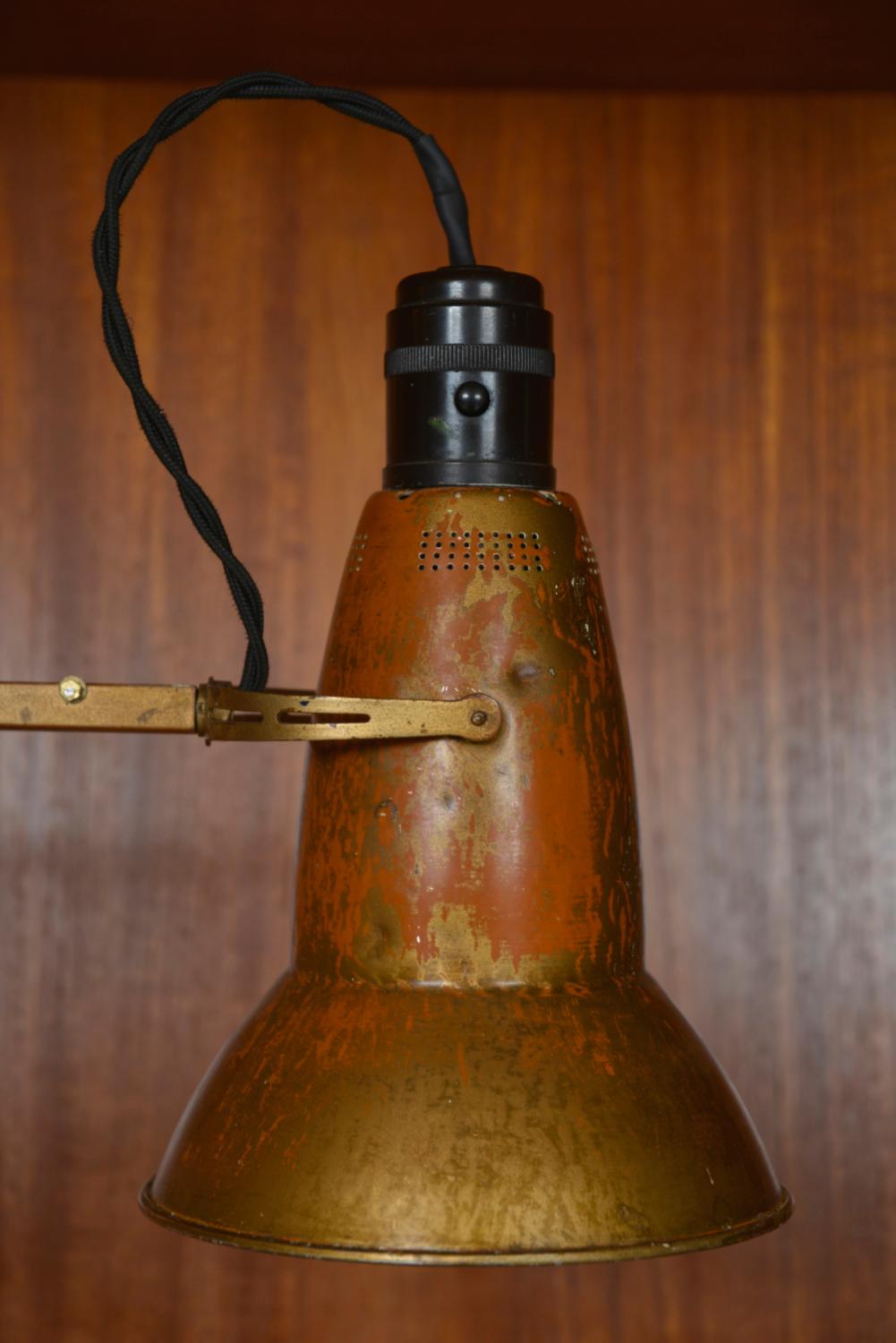 Rare 1940s Two-Step Herbert Terry Gold Anglepoise Task Industrial Lamp England 2