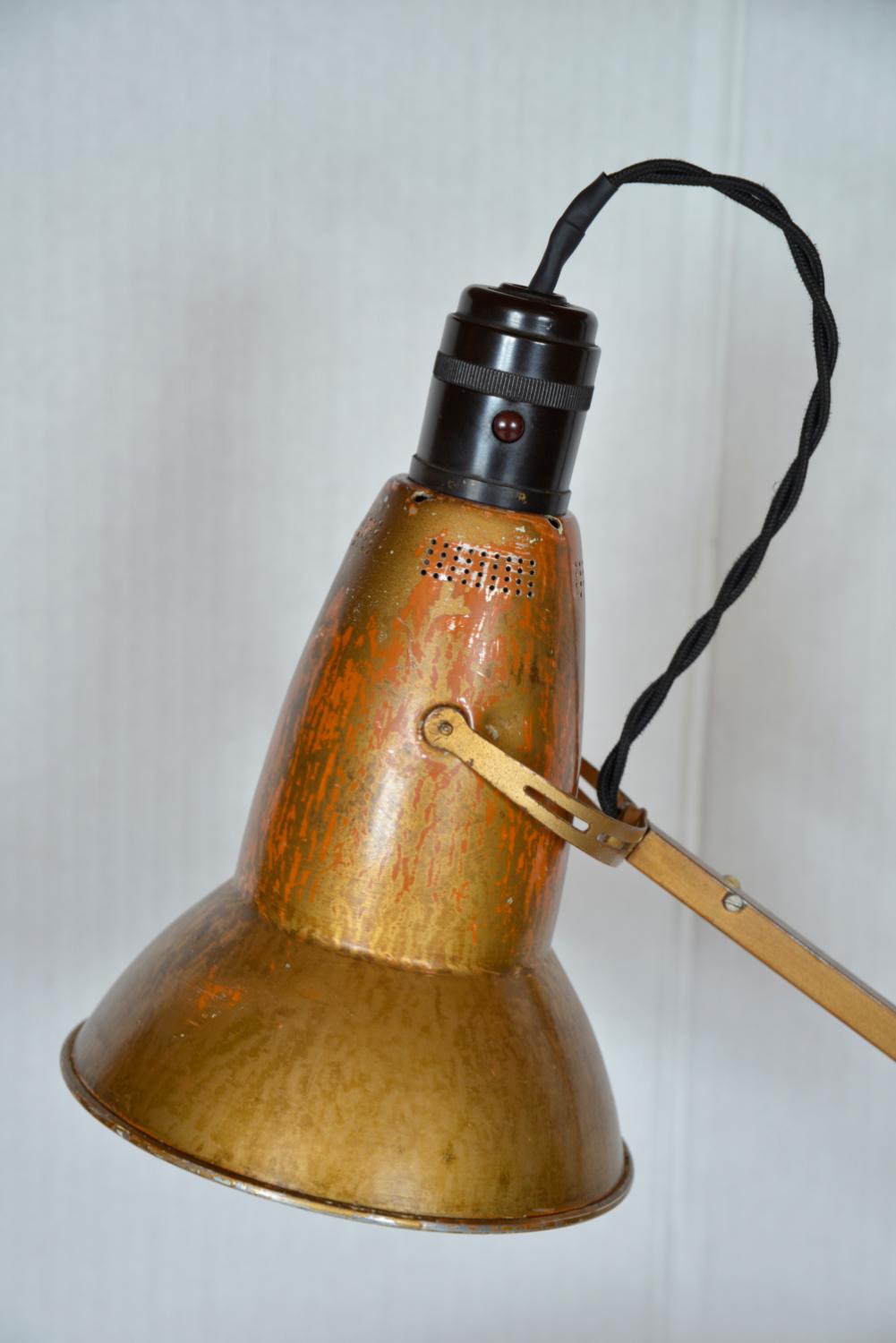 Rare 1940s Two-Step Herbert Terry Gold Anglepoise Task Industrial Lamp England 3