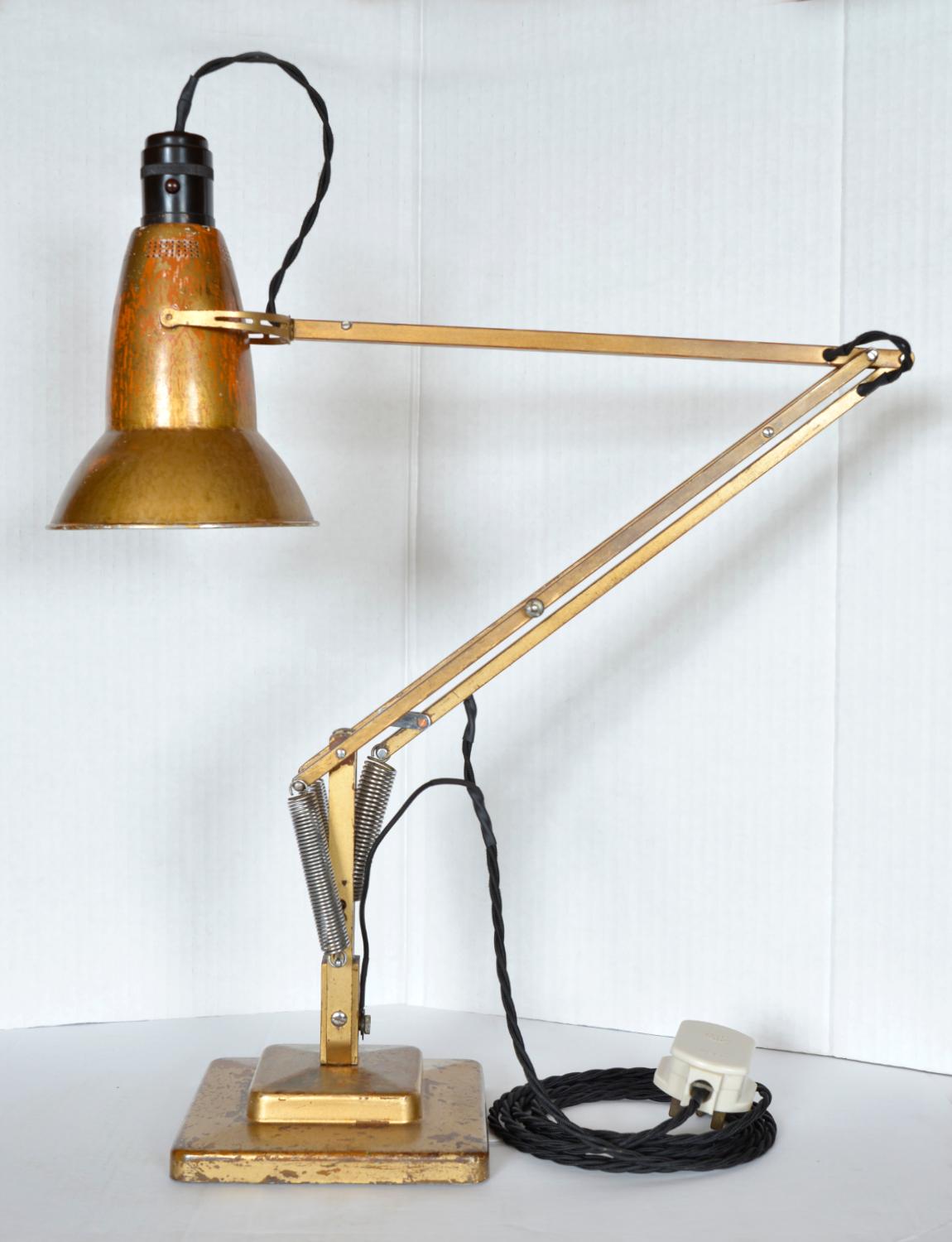 Rare 1940s Two-Step Herbert Terry Gold Anglepoise Task Industrial Lamp England 8