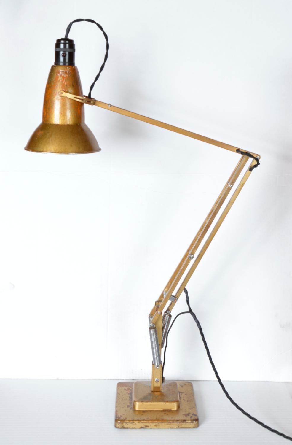 Mid-Century Modern Rare 1940s Two-Step Herbert Terry Gold Anglepoise Task Industrial Lamp England