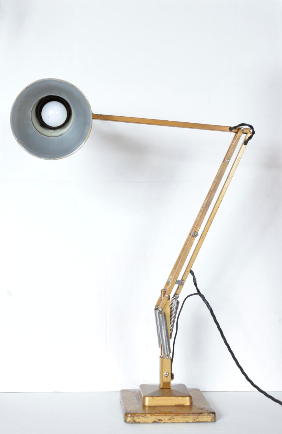 British Rare 1940s Two-Step Herbert Terry Gold Anglepoise Task Industrial Lamp England