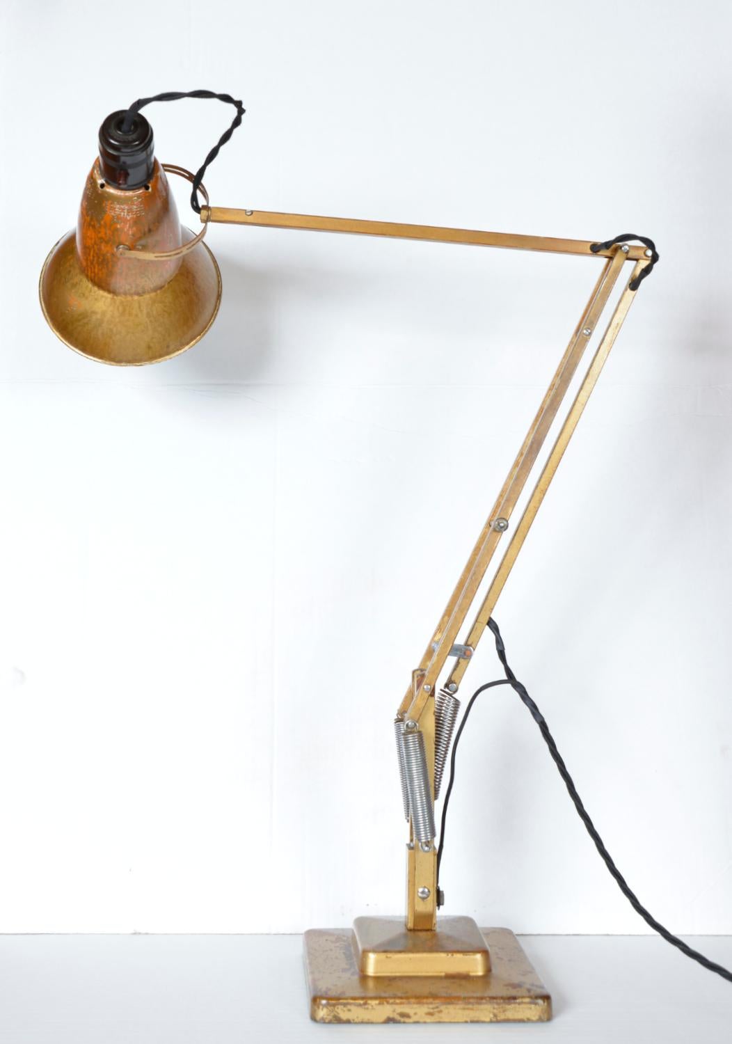 Painted Rare 1940s Two-Step Herbert Terry Gold Anglepoise Task Industrial Lamp England