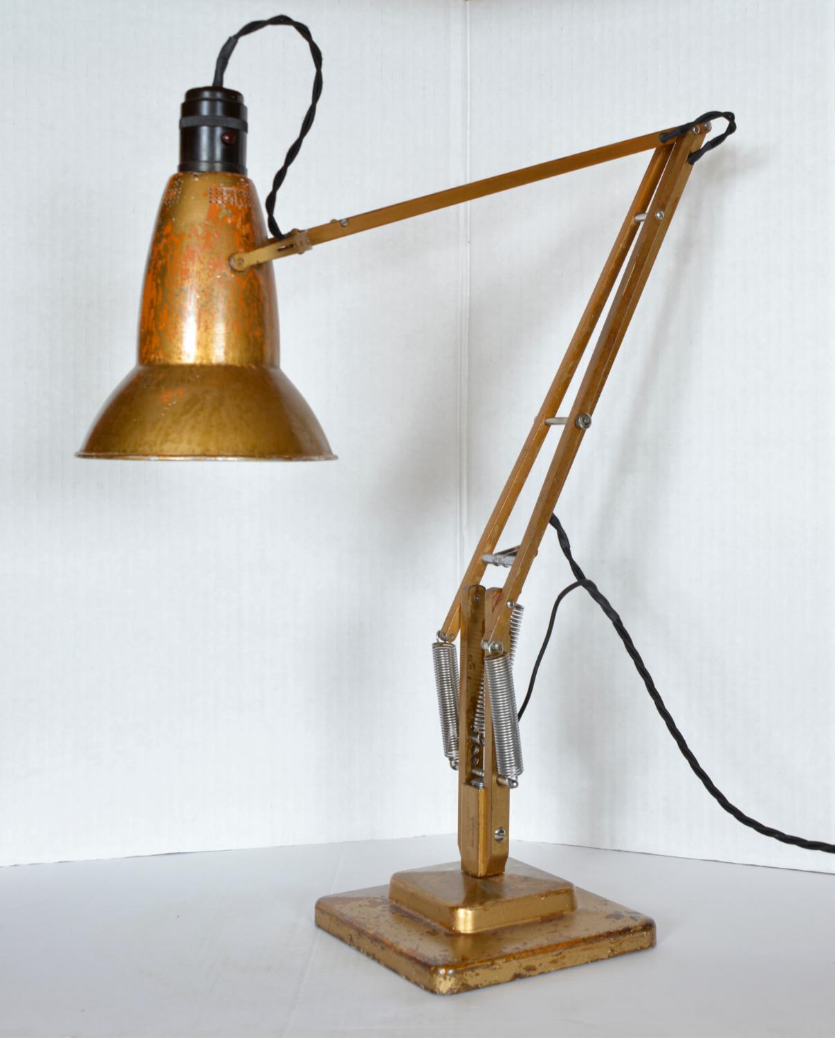 Mid-20th Century Rare 1940s Two-Step Herbert Terry Gold Anglepoise Task Industrial Lamp England