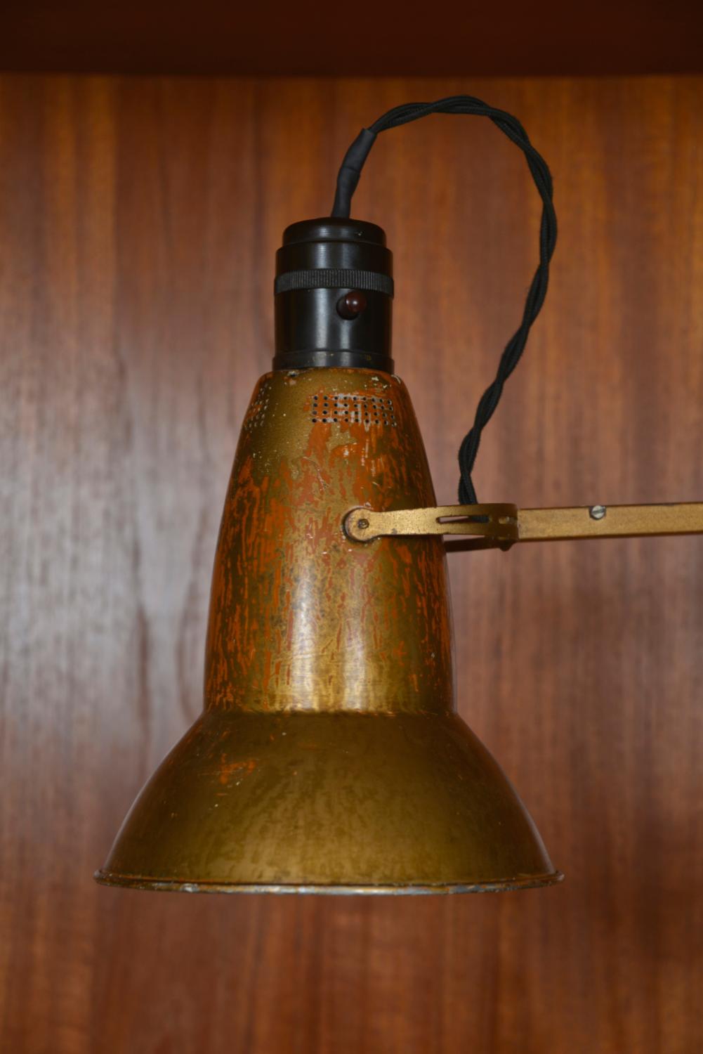 Rare 1940s Two-Step Herbert Terry Gold Anglepoise Task Industrial Lamp England 1