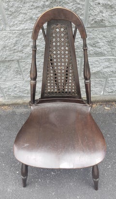 Rare 1940s Walnut and Cane Brace Back Windsor Chair
