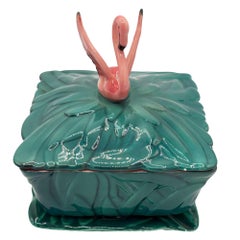 Rare 1947 Art Pottery Pink Flamingo Cigarette Box & Ashtray Signed Will-George