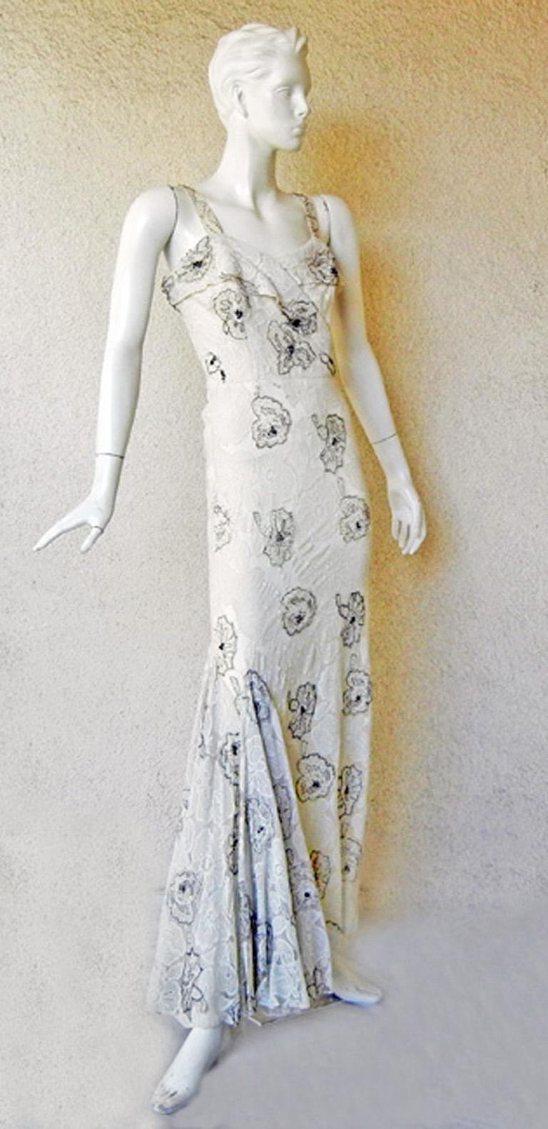 Seltenes 1948 Jacques Fath Perlenbesetztes Chantilly Spitzenkleid Kleid (Grau) im Angebot