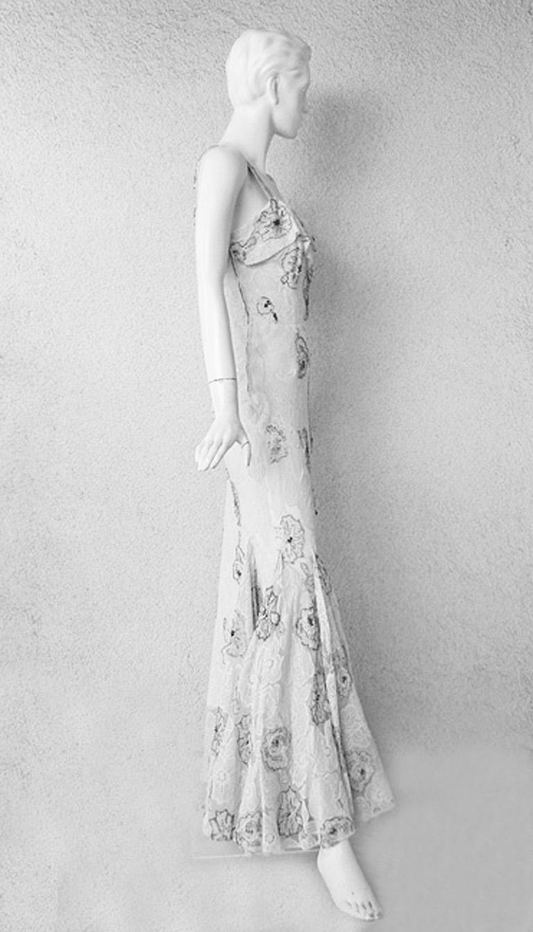 Gray Rare 1948 Jacques Fath Beaded Chantilly Lace Dress Gown For Sale